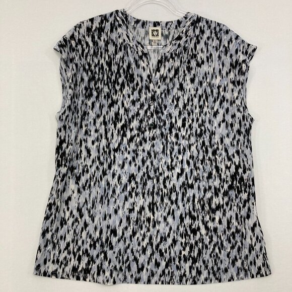 Anne Klein Tops - Anne Klein size XL Black Gray Abstract Sleeveless Stretch Knit Blouse Comfy
